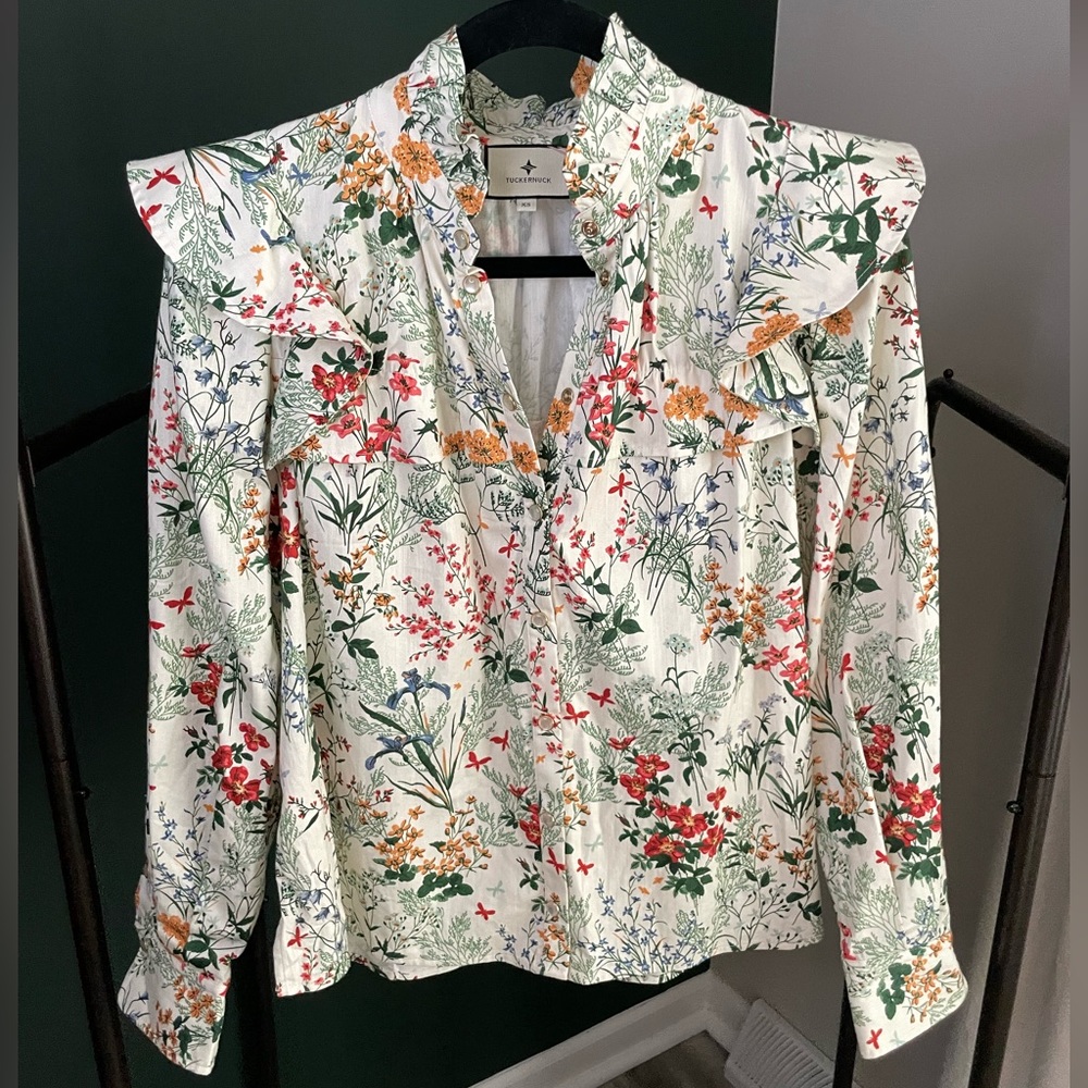 Tuckernuck Floral Ruffle-Neck Blouse - Picture 2 of 6